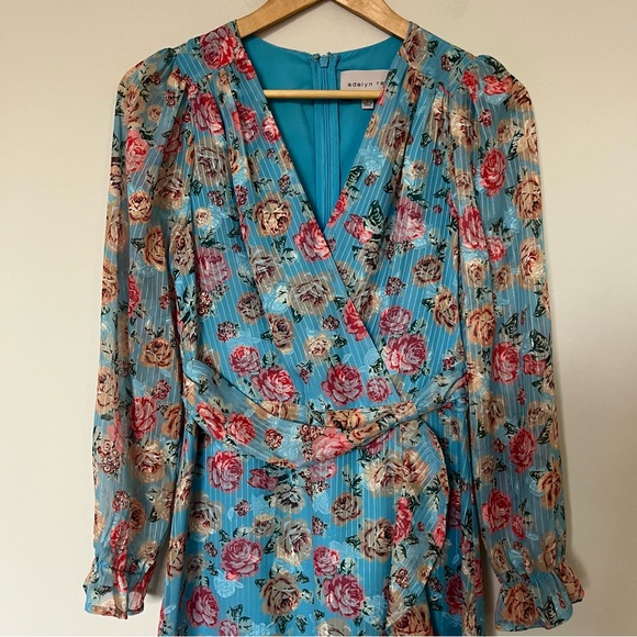 Adelyn Rae Floral Ruffle Wrap Midi Dress Blue – Size Small Feminine Romantic - Picture 6 of 15